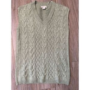 Sincerely Jules Women Small Cable Stitch‎ Olive Green Cable Knit Polyester Vest